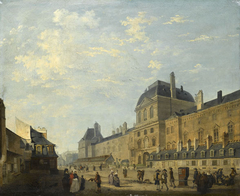 La façade du Louvre avec le Pavillon de l'Horloge, vue de la rue Fromenteau by Philibert-Louis Debucourt