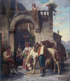 La halte des chevaux à l'auberge by Auguste Dutuit