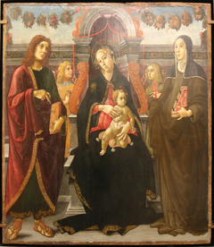 La Vierge et l'Enfant avec huit saints :Louis de Toulouse, Augustin, Antoine de Padoue, François ?, Catherine d'Alexandrie, Barbe, Brigitte de Suède, Elisabeth de Hongrie ? by Ansano di Michele Ciampanti