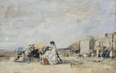 Lady in White on the Beach at Trouville by Eugène Louis Boudin