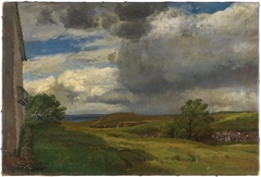 Landscape from Helgenæs with rain clouds by Janus la Cour