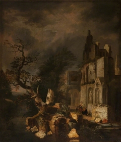 Landscape with Ruined Buildings and Figures by Jan Griffier I