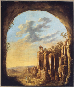 Landscape with ruins and clock tower by David de Hooch