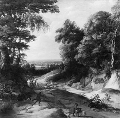 Landschaft mit Hirschjagd und David Teniers d. J by Jacques d'Arthois