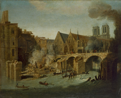 Le Petit-Pont, après l'incendie de 1718 by Jean-Baptiste Oudry