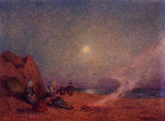 Le Pouldu, Women on the Beach beside a Fire by Ferdinand du Puigaudeau