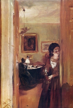 Living room with the artist's sister by Adolph Menzel