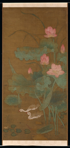 Lotus and waterbirds by Anonymous