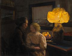 Moder fortæller. Kunstnerens hustru og datter by Laurits Andersen Ring