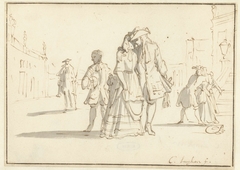 Moor, ruiter en een liefdespaar by Caspar Luyken