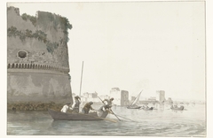 Mosselvissers op Mare Piccolo bij de vestingwerken van Tarente by Louis Ducros