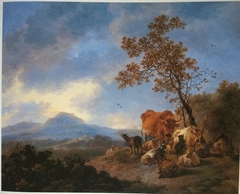 Mountain Landscape with Cattle and Herdsman by Adriaen van der Cabel