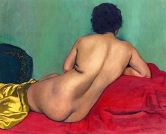 Nu de dos sur un canapé rouge by Félix Vallotton