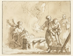 Origenes in de gevangenis met vuur gemarteld by Jan Luyken