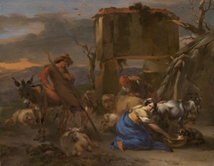 Pastoral Scene with a Shepherdess Milking a Goat by Nicolaes Pieterszoon Berchem