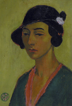 Portrait of a lady in a black hat by Raymond McIntyre