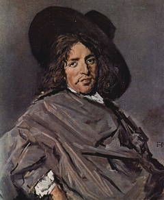 Portrait of a man in a gray cloak with wide brim hat by Frans Hals