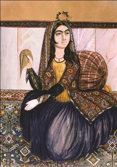 Portrait of a seated woman by Mirza Gadim Iravani