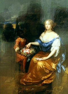 Portrait of an unknown lady, with a Black page by Caspar Netscher