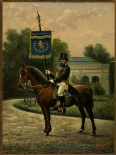 Portret van Adam Zelle als vaandeldrager van de erewacht te paard by Albert Martin