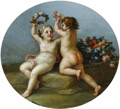 Putti with a Garland of Flowers by Antonio Zucchi