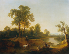 Reiter und Fischer in einer Flusslandschaft by Martin von Molitor