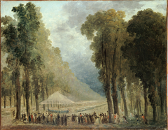 Repas servi aux troupes dans une allée des Champs-Elysées ou dans le parc de Saint-Cloud by Hubert Robert