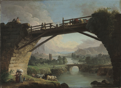 Ruined Bridge with Figures Crossing by Hubert Robert