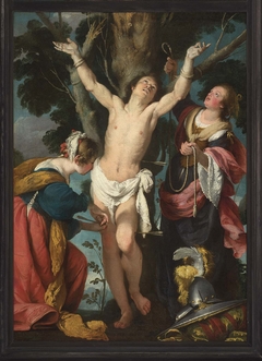 Saint Sebastian Tended by Saint Irene and Her Maid by Bernardo Strozzi