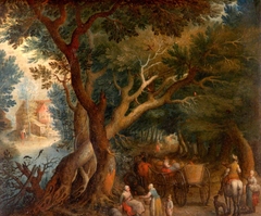 Scene of Travellers on the Road in a Wood by style of Jan Brueghel the elder