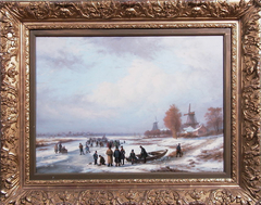 Schaatsenrijders op de benedenloop van de IJssel by Louis Meijer