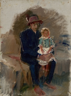 Seated Gypsy with a Girl on his Knees by László Mednyánszky