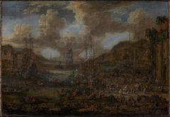 Sounthern Seaport with Numerous Figures on the Shore by Pieter Casteels II