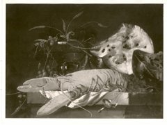 Still life with lobster and water melon by Pieter van Overschie