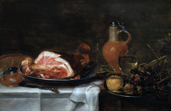 Stilleven met ham en druiven by Alexander Adriaenssen