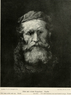 Study of the head of a bearded old man in red cap by Rembrandt