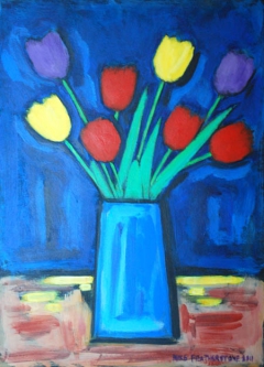 Tulips in square vase by Mike Featherstone