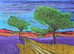 Two Oak Trees In Field Of Lavender by Fraser Wilson