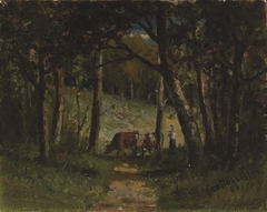 Untitled (cows on path in forest) by Edward Mitchell Bannister