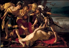 Mucius Scevolla devant Porsenna ou Achille prépare à venger la mort de Patrocle by Dirck van Baburen