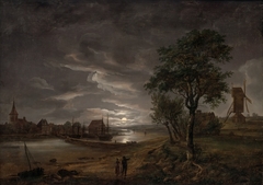 View of Stege in Moonlight by Johan Christian Dahl