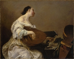 Woman Playing a Lute by Giuseppe Crespi