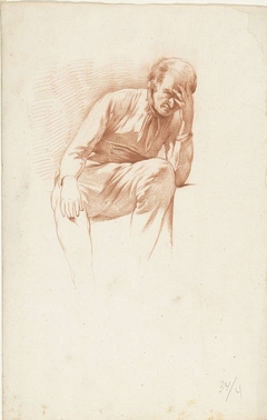 Zittende oude man, de hand op het gezicht by Abraham Johannes Ruytenschildt