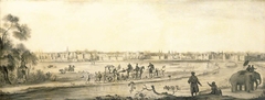 A Dutch settlement in India viewed from the land by Ludolf Bakhuizen