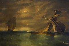 A frigate chasing a smuggling cutter by Frederick Tudgay