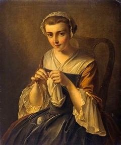 A Girl Knitting by Philippe Mercier