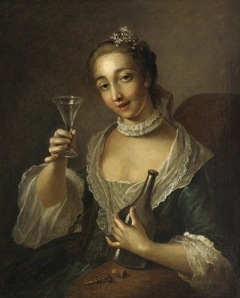 A Girl with a Bottle and a Glass by Philippe Mercier