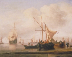 A Kaag and a Smalschip near the Shore by Willem van de Velde the Younger