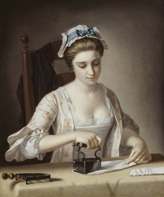 A Laundry Maid Ironing by Henry Robert Morland