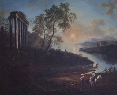 An Evening Landscape with an Estuary and a Ruined Temple by Anonymous